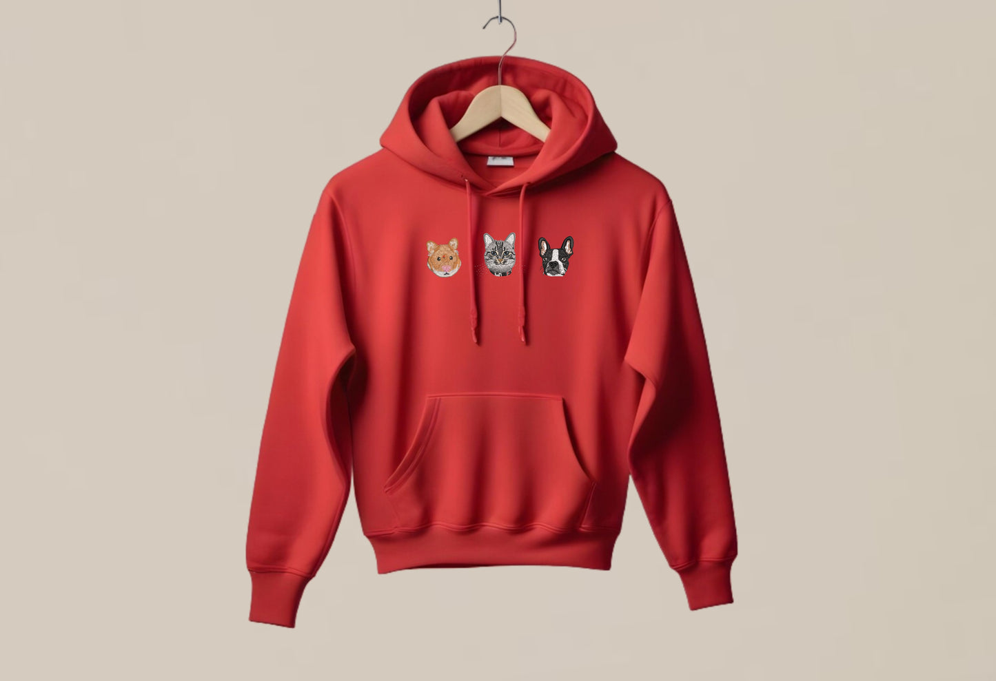 Sudadera con TRES bordados de mascotas personalizado