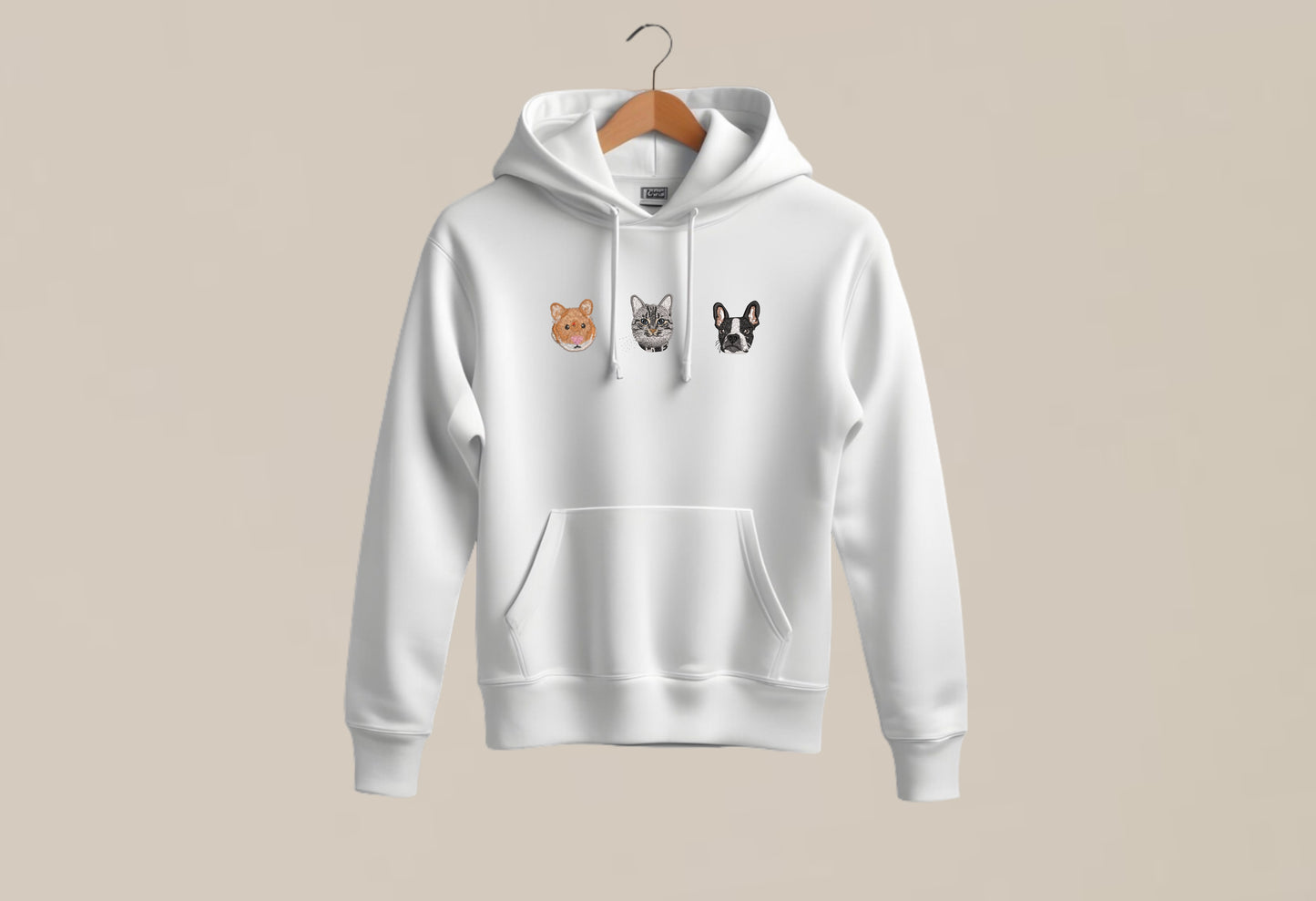 Sudadera con TRES bordados de mascotas personalizado