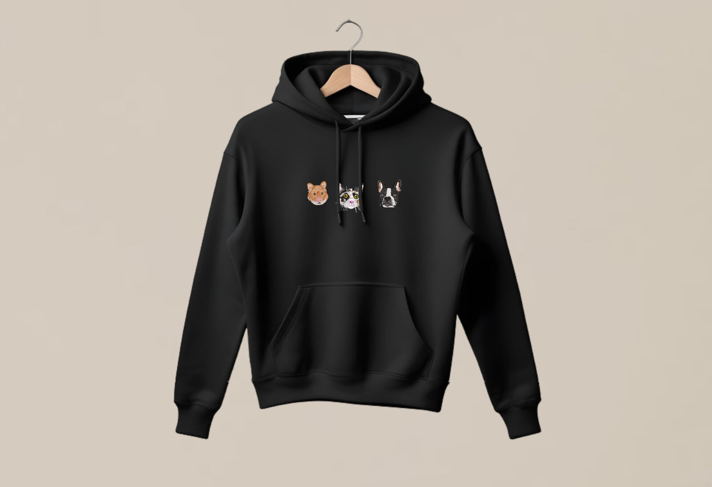 Sudadera con TRES bordados de mascotas personalizado