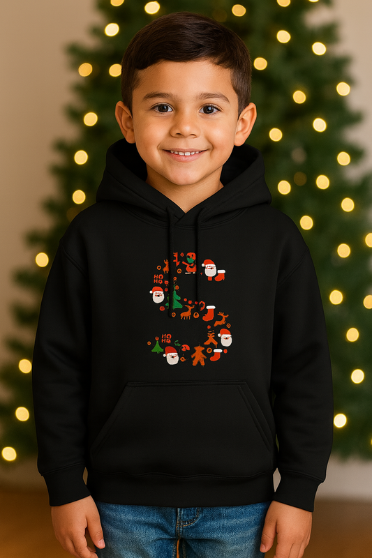 Sudadera NIÑOS Negra Letra Navidad A-Z